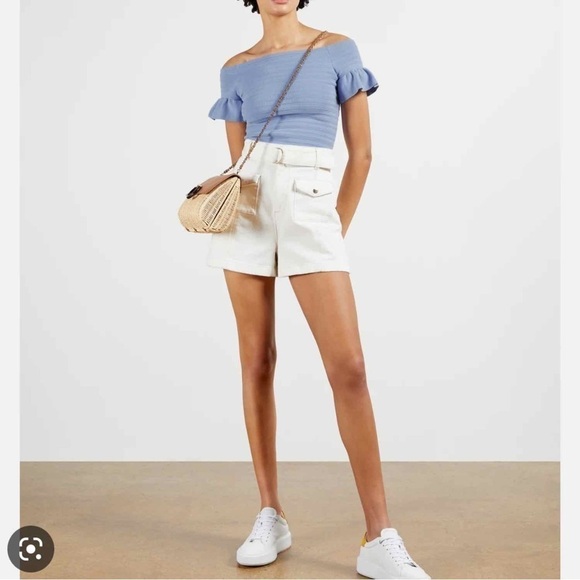 Ted Baker Misteey Bardot Frill Knitted Off Shoulder Top Size 6 US 16 Blue - Picture 7 of 16